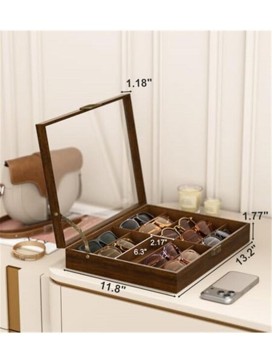 10 Wooden Pattern Sunglass Organizer Multiple Pairs of Eyeglass